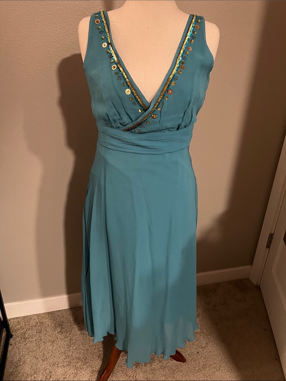 Together Teal v neckline Dress with Embellishments
